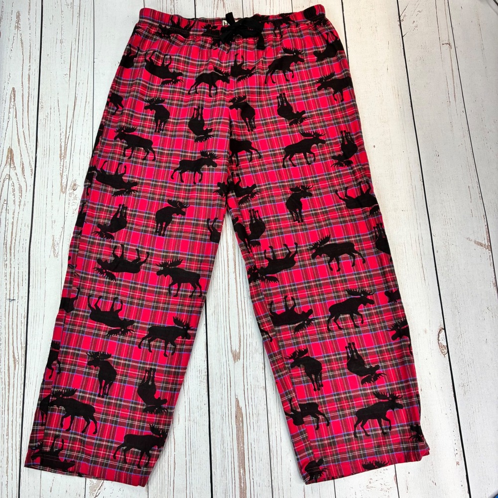 Hatley Red Plaid Moose Print Pajama Pants Womens XL Cotton Lounge Sleepwear